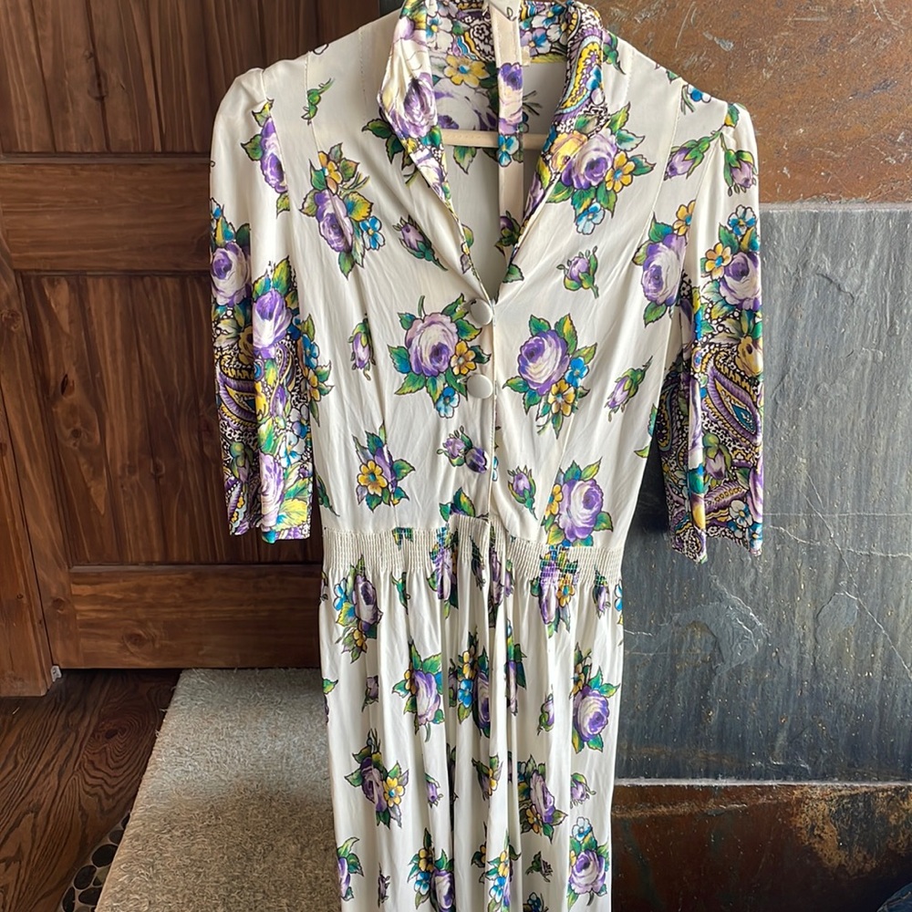 Rare 1940's Vintage Rayon Jersey Maxi Dress